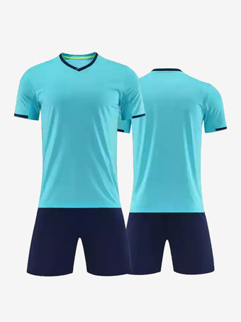 ライトスカイブルー大人用サッカージャージ 半袖 カスタマイズサッカーチームユニフォーム トレーニング スポーツウェア