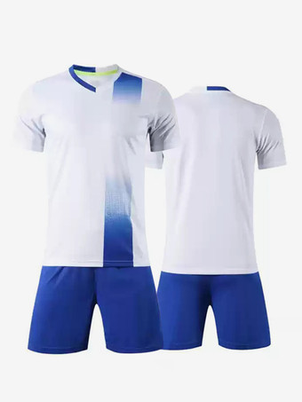 ホワイト 白と青のフットボールジャージーカスタマイズされたフットボールチームのユニフォームトレーニングスポーツウェア