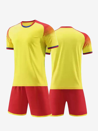 イエローカスタマイズされたフットボールプリントジャージ大人用フットボールチームユニフォームトレーニングスポーツウェア