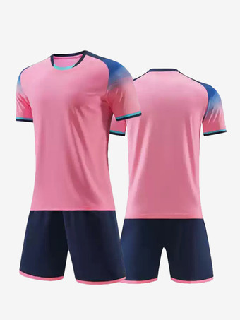 ピンクカスタマイズされたフットボールプリントジャージ大人用フットボールチームユニフォームトレーニングスポーツウェア