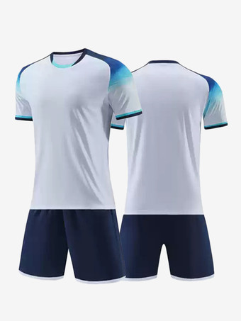 ホワイト カスタマイズされたフットボールプリントジャージ大人用フットボールチームユニフォームトレーニングスポーツウェア