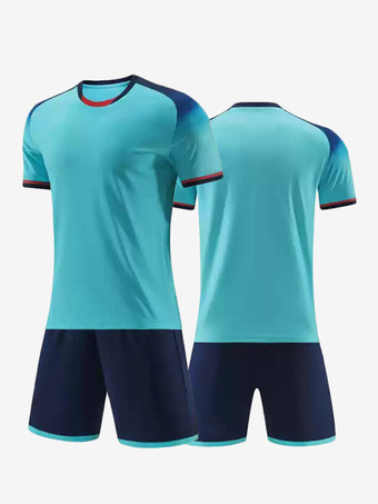 ライトスカイブルーカスタマイズされたフットボールプリントジャージ大人用フットボールチームユニフォームトレーニングスポーツウェア