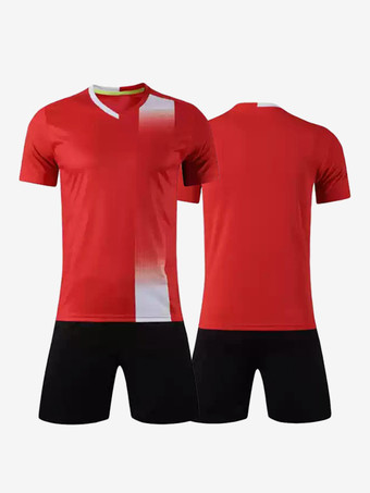 レッド 白と青のフットボールジャージーカスタマイズされたフットボールチームのユニフォームトレーニングスポーツウェア