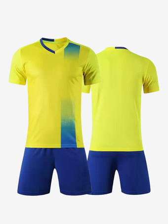 イエロー白と青のフットボールジャージーカスタマイズされたフットボールチームのユニフォームトレーニングスポーツウェア