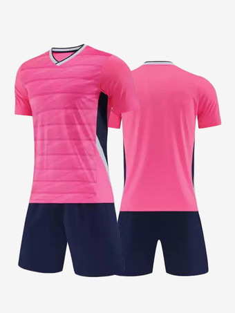 ローズレッドカスタマイズされたフットボールジャージ大人用Vネックフットボールチームユニフォームトレーニングスポーツウェア