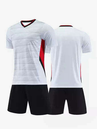 ホワイト カスタマイズされたフットボールジャージ大人用Vネックフットボールチームユニフォームトレーニングスポーツウェア