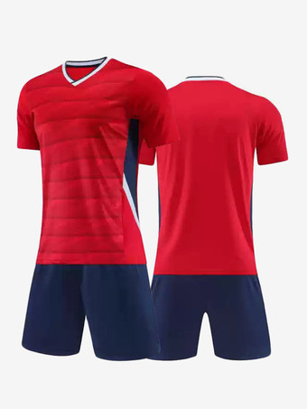 レッド カスタマイズされたフットボールジャージ大人用Vネックフットボールチームユニフォームトレーニングスポーツウェア