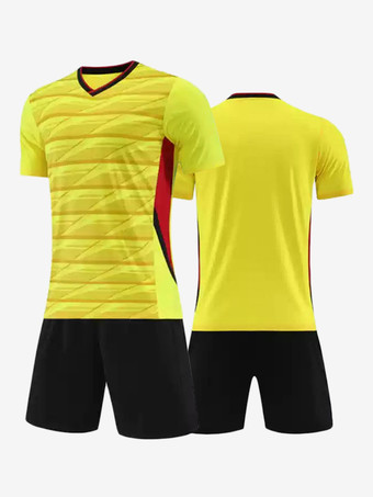イエローカスタマイズされたフットボールジャージ大人用Vネックフットボールチームユニフォームトレーニングスポーツウェア