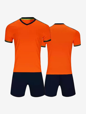 オレンジ メンズ アクティブウェア 半袖 パッチワーク カスタマイズ フットボール ジャージ