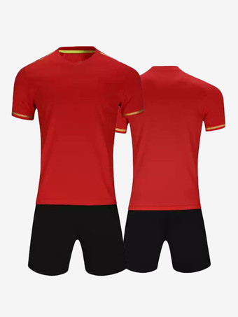 レッド メンズ アクティブウェア 半袖 パッチワーク カスタマイズ フットボール ジャージ