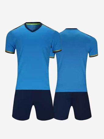 ブルー メンズ アクティブウェア 半袖 パッチワーク カスタマイズ フットボール ジャージ