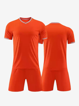 オレンジ 大人用サッカージャージ 半袖 カスタマイズサッカーチームユニフォーム トレーニング スポーツウェア