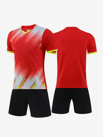 レッド メンズ アクティブウェア 半袖 プリント カスタマイズ フットボール ジャージ