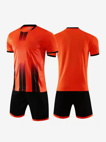 オレンジ メンズアクティブウェア カスタマイズフットボールジャージ ストライプ Vネック 半袖アクティブウェア