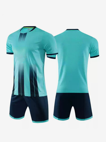 ライトスカイブルーメンズアクティブウェア カスタマイズフットボールジャージ ストライプ Vネック 半袖アクティブウェア