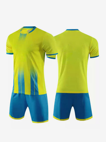 イエローメンズアクティブウェア カスタマイズフットボールジャージ ストライプ Vネック 半袖アクティブウェア