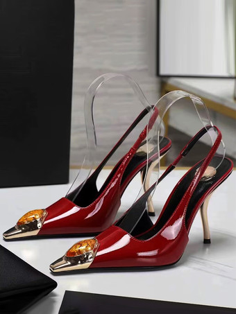 ワインレッド レディースハイヒール 特殊形状ヒールパンプス 特許PUアッパー