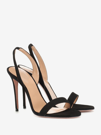 レディースヒールサンダル スエードオープントゥスティレットヒールサンダル