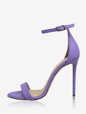 violet Sandales à talons pour femmes chaussures à bout ouvert avec bride à la cheville et motif zèbre