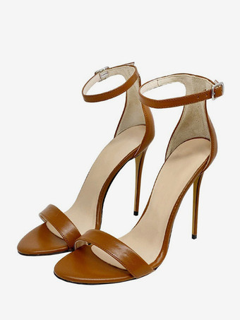 MarronSandales à talons pour femmes chaussures à bout ouvert avec bride à la cheville et motif zèbre