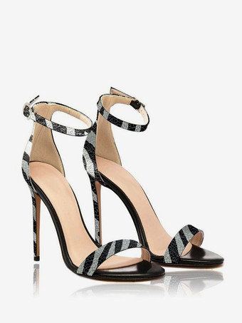 Sandales à talons pour femmes chaussures à bout ouvert avec bride à la cheville et motif zèbre