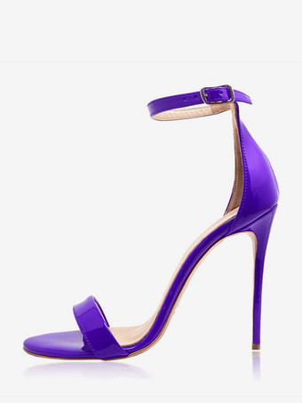 パープル レディースヒールサンダル パープル オープントゥ アンクルストラップ パーティーシューズ