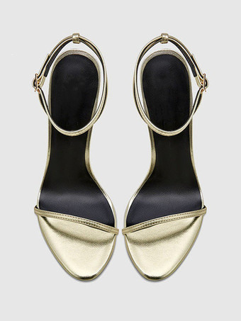 ゴールドハイヒールサンダル オープントゥ スティレットヒール パーティーシューズ
