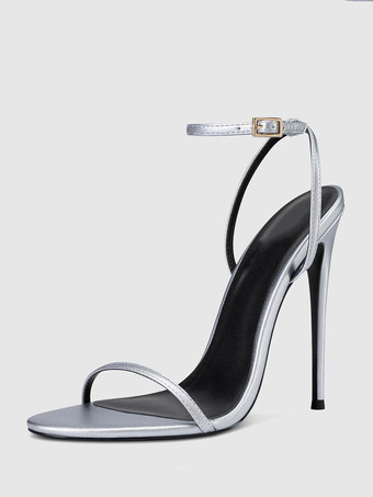 シルバー ゴールドハイヒールサンダル オープントゥ スティレットヒール パーティーシューズ