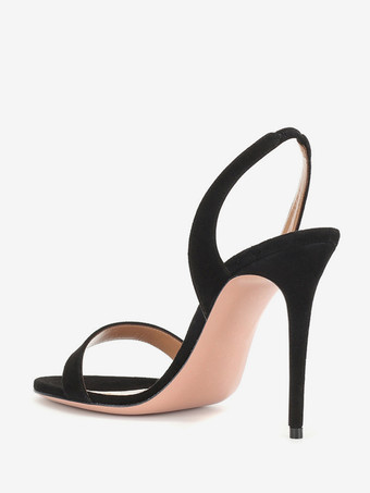 レディースヒールサンダル スエードオープントゥスティレットヒールサンダル