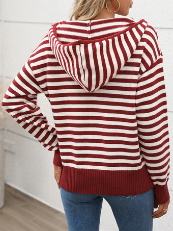 女性用パーカー バーガンディ 長袖 ツートンチェーン アクリル フード付き スウェットシャツ