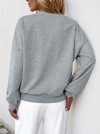 レディース プルオーバー グレー カットアウト 幾何学模様 ジュエルネック 長袖 レイヤード ポリエステル セーター