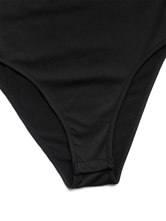 長袖ボディスーツ ブラック フリル バックレス レイヤード バトーネック シック ポリエステル レディース トップス