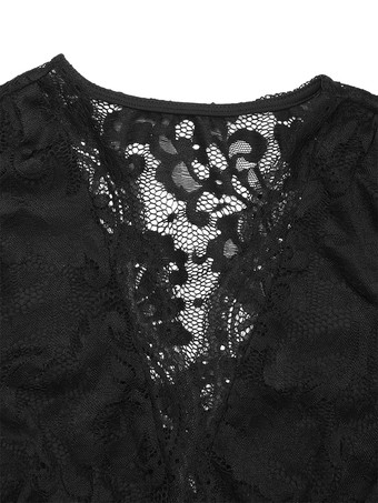 長袖Tシャツ ブラック レース レイヤード カットアウト Vネック レディース Tシャツ