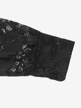 長袖Tシャツ ブラック レース レイヤード カットアウト Vネック レディース Tシャツ