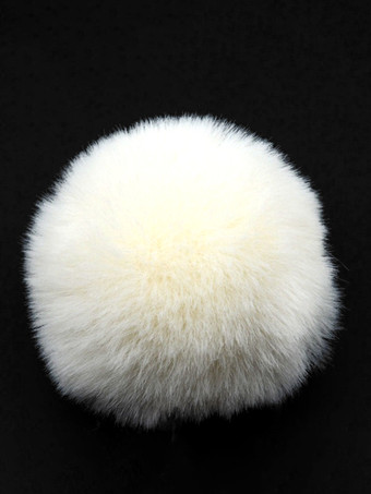 アイボリー ふわふわフェイクファーポンポンキーホルダー