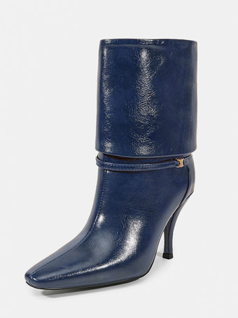 Women Ankle Boots Brown Artwork Booties PU Leather Square Toe