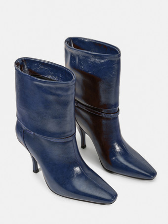 Women Ankle Boots Brown Artwork Booties PU Leather Square Toe