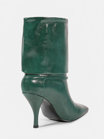 Women Ankle Boots Brown Artwork Booties PU Leather Square Toe