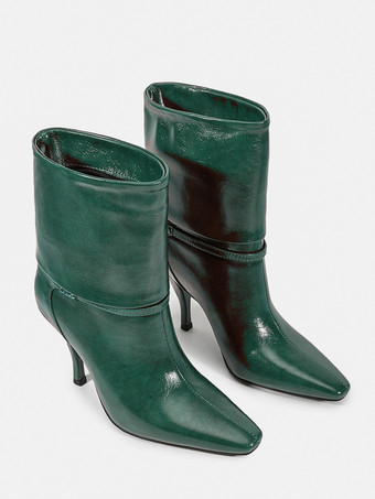 Women Ankle Boots Brown Artwork Booties PU Leather Square Toe