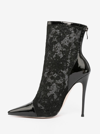 レディース アンクルブーツ ブラック レース ハイヒール ウェディングシューズ