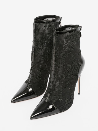 レディース アンクルブーツ ブラック レース ハイヒール ウェディングシューズ