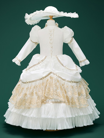 ホワイト レトロ コスチューム フリル マリー アントワネット コスチューム ポリエステル ジャカード 帽子 女の子用 ユーロスタイル チュニック パーティー プロム ドレス