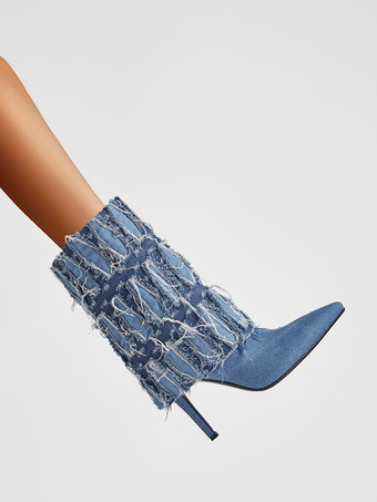 Stivaletti in tela con punta affilata e tacco a spillo stivaletti pieghevoli