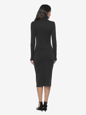 女性用ニットドレス 快適なポリエステル 長袖 ハイカラー