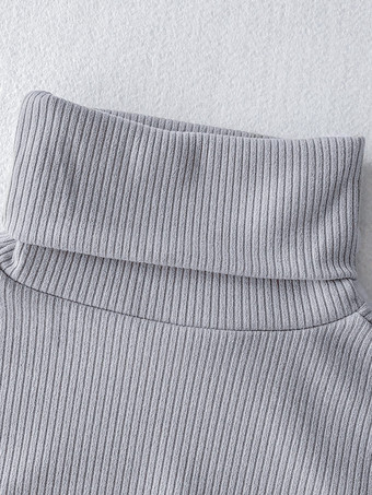 女性用ニットドレス 快適なポリエステル 長袖 ハイカラー