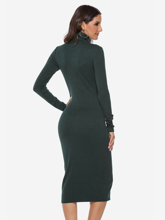 女性用ニットドレス 快適なポリエステル 長袖 ハイカラー