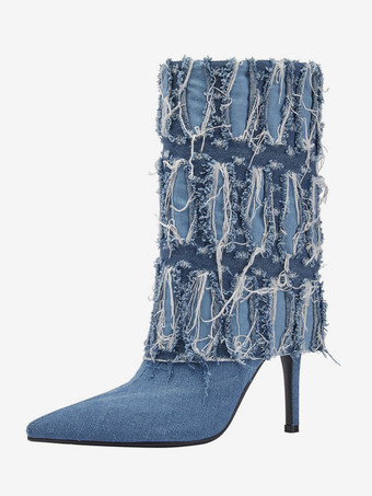 Stivaletti in tela con punta affilata e tacco a spillo stivaletti pieghevoli