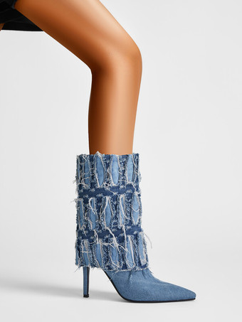 Stivaletti in tela con punta affilata e tacco a spillo stivaletti pieghevoli