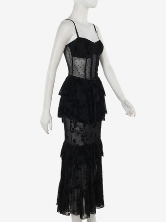 ハロウィン レディース ゴシック ドレス ブラック レース メッシュ ゴシック ポリエステル チュニック ロングドレス