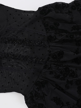 ハロウィン レディース ゴシック ドレス ブラック レース メッシュ ゴシック ポリエステル チュニック ロングドレス